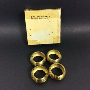 Solid Brass Napkin Ring Set of 4 Round Fluted Ribbed Holders Table Decor